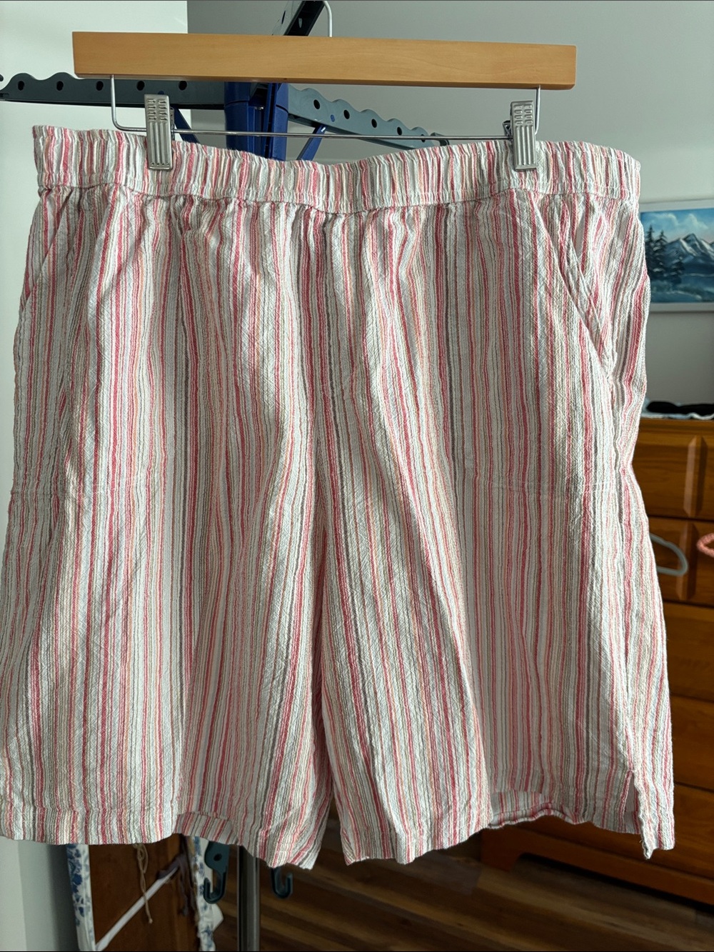 Coral Bay Pink and White Striped Pull-On Bermuda Shorts